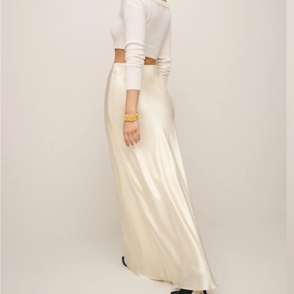 Reformation Cream Satin Maxi Skirt